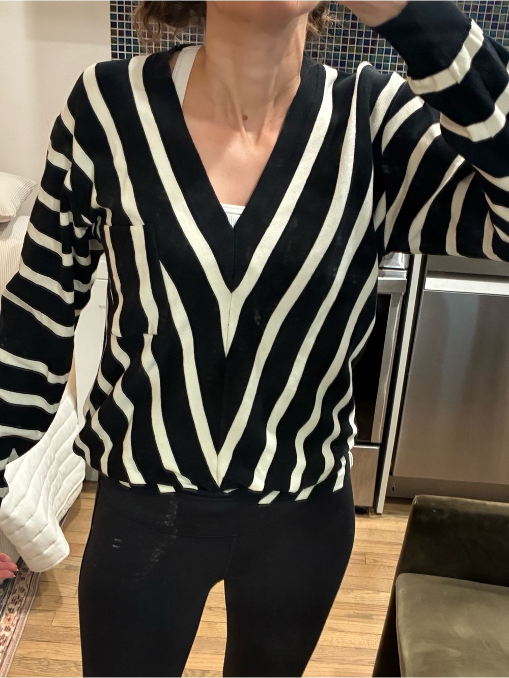 Chloe Black & White Striped V-Neck Sweater